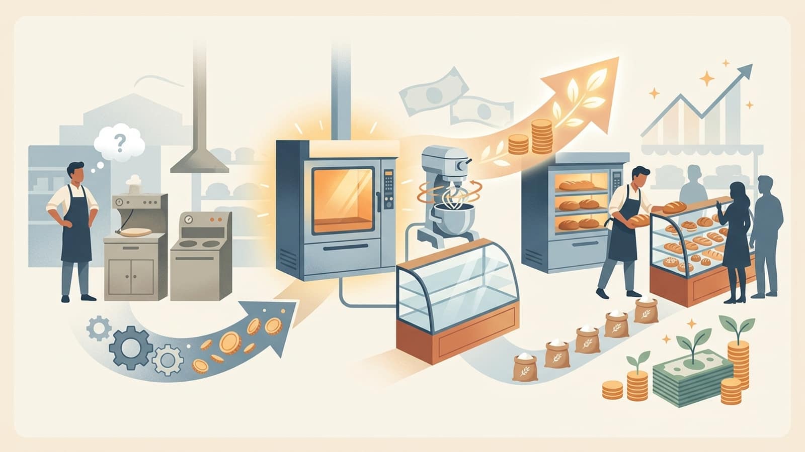 Illustration: Bakery Equipment Financing: Ovens, Mixers & Display Cases